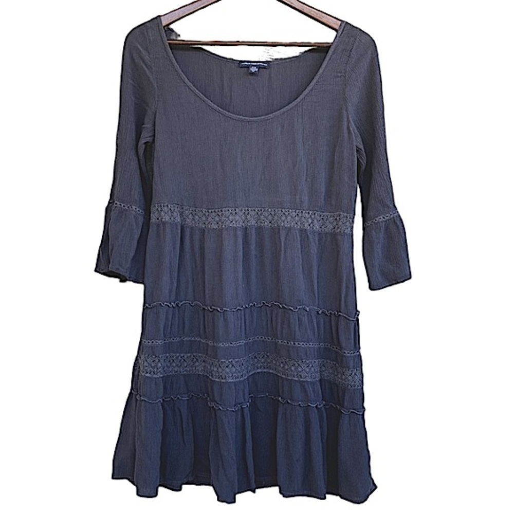 American Eagle Outfitters Grey Gauze Swing Dress 3/4 Sleeve Scoop Neck Size M - Picture 8 of 10